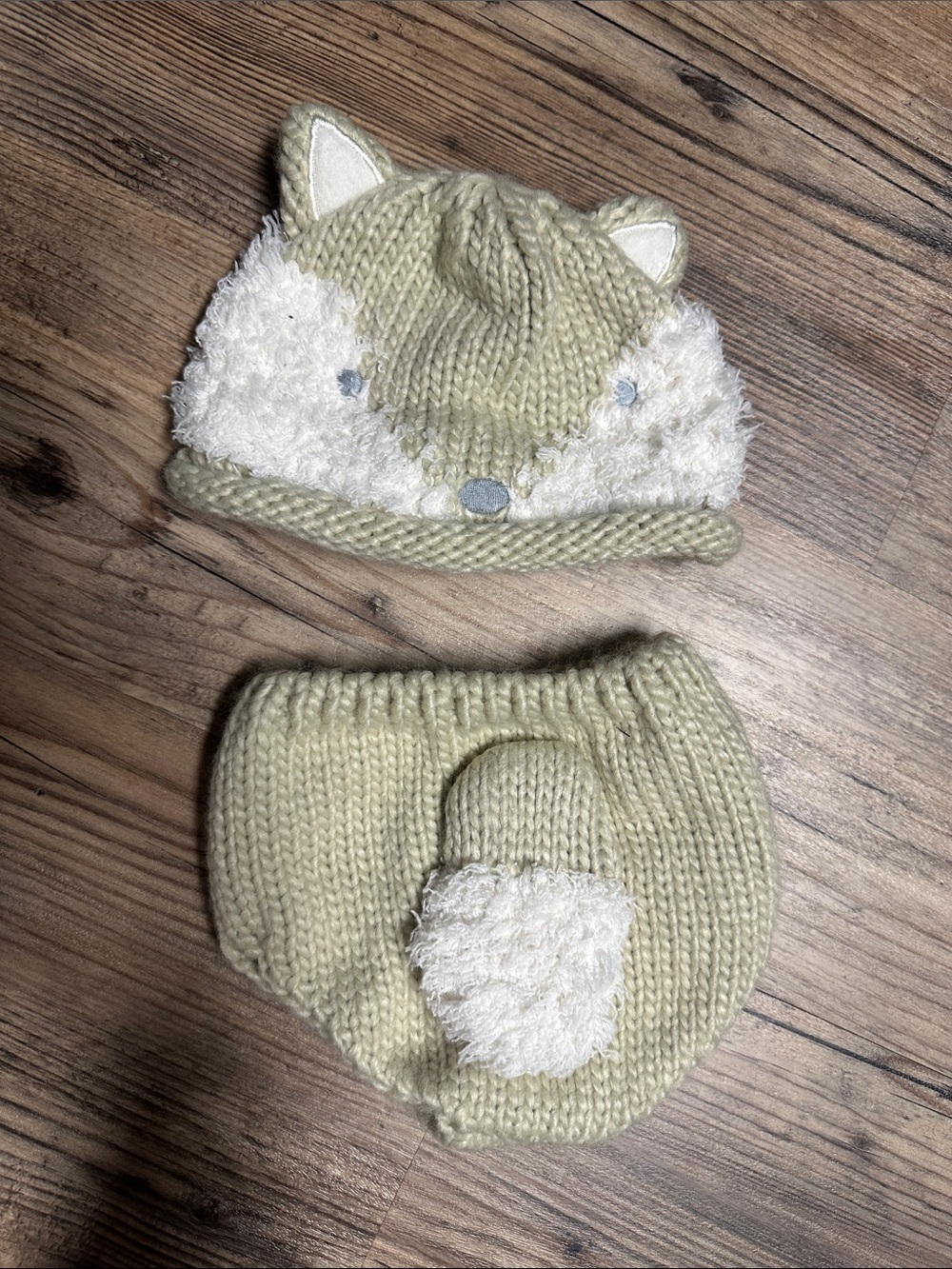 Kids Knit Fox Hat and Diaper Cover Set - Cream